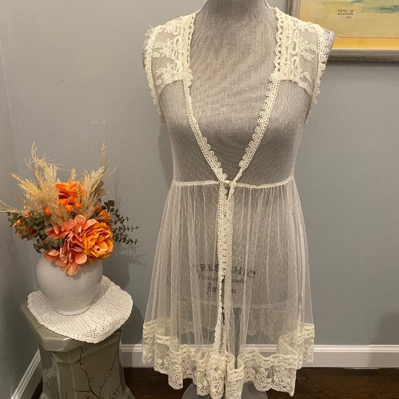 Vintage A'Reve Off White Sheer Top/Cover Up Embroider Size Small - Picture 5 of 5